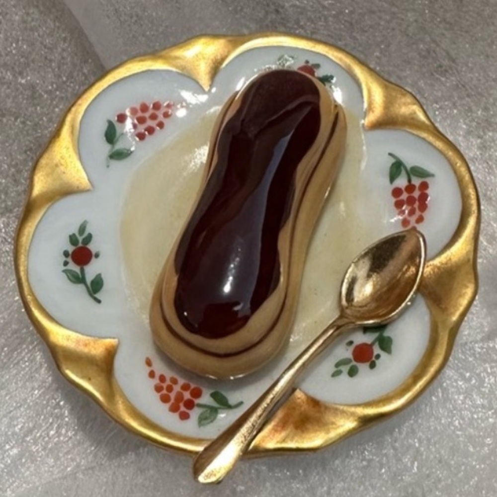Limoges Gold and Brown Eclair Trinket Box